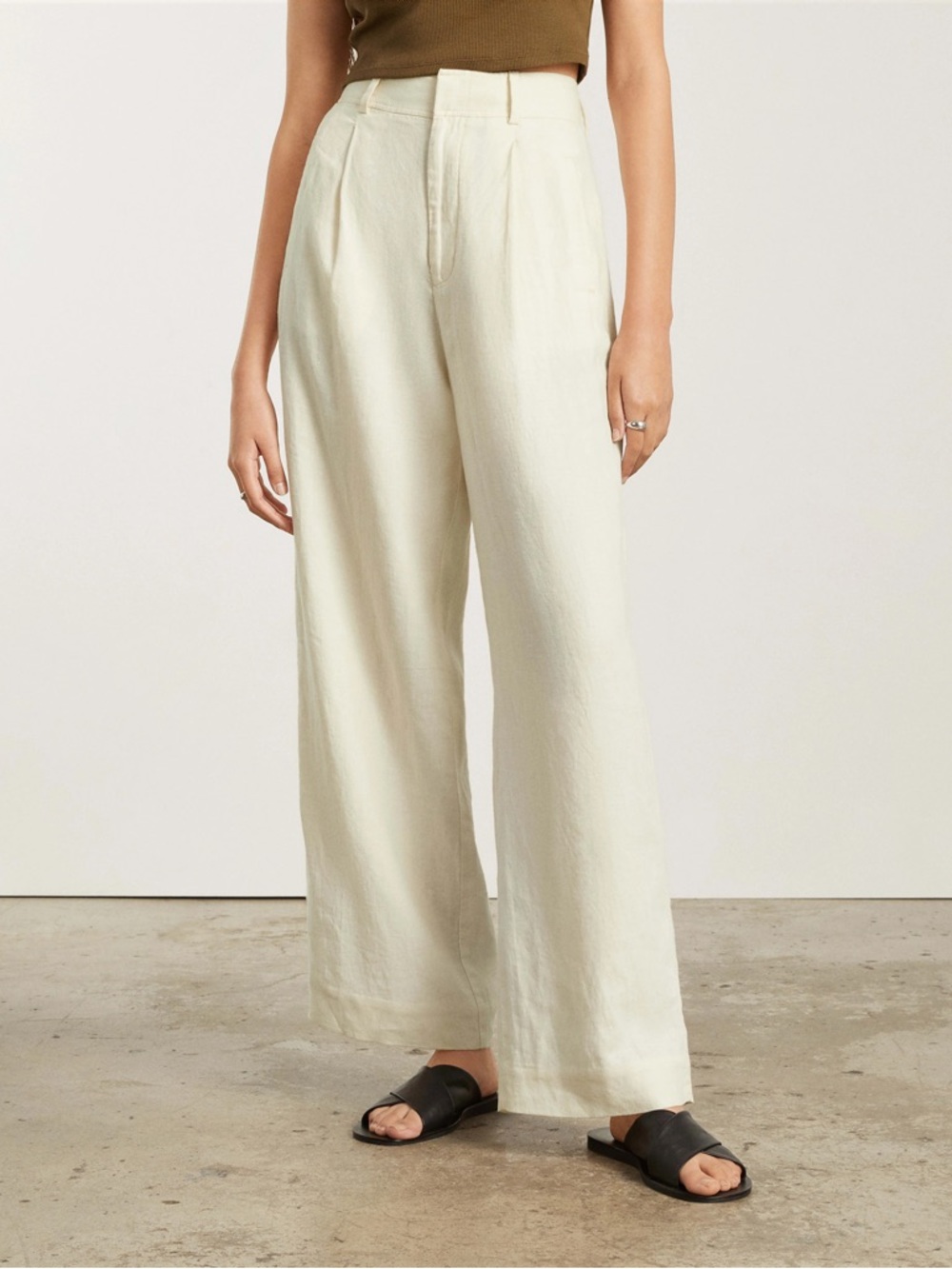 Everlane Cream 100% Linen Way-High Drape Trousers